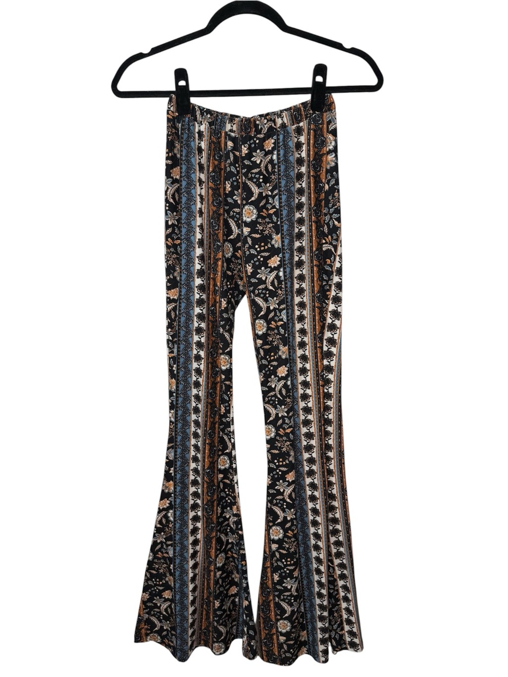 Black Floral Striped Earthbound Buttery Flare Gypsy Pants